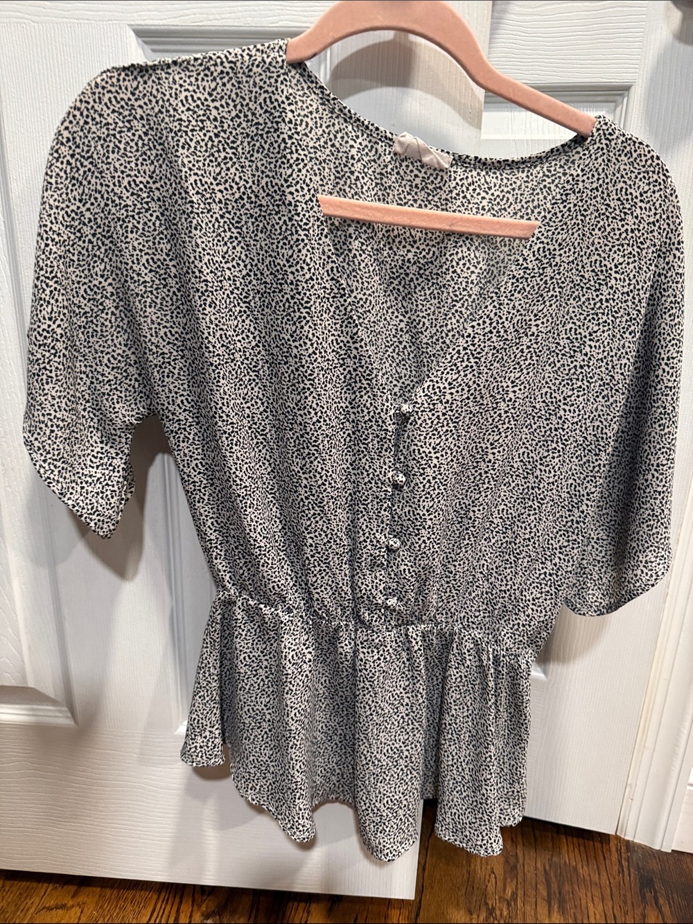 Sienna Sky Black & White Printed Button-Front Peplum Top